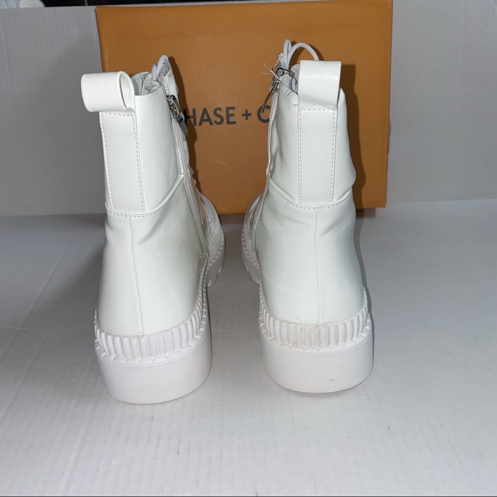 Chase And Chloe Chelsey Lug Sole White Patent Combat Boots - Picture 6 of 12